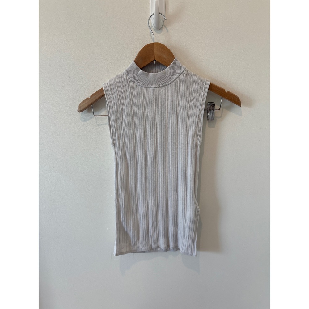 Sandro Paris Ribbed Mock Neck Sleeveless Top Off White‎ XS